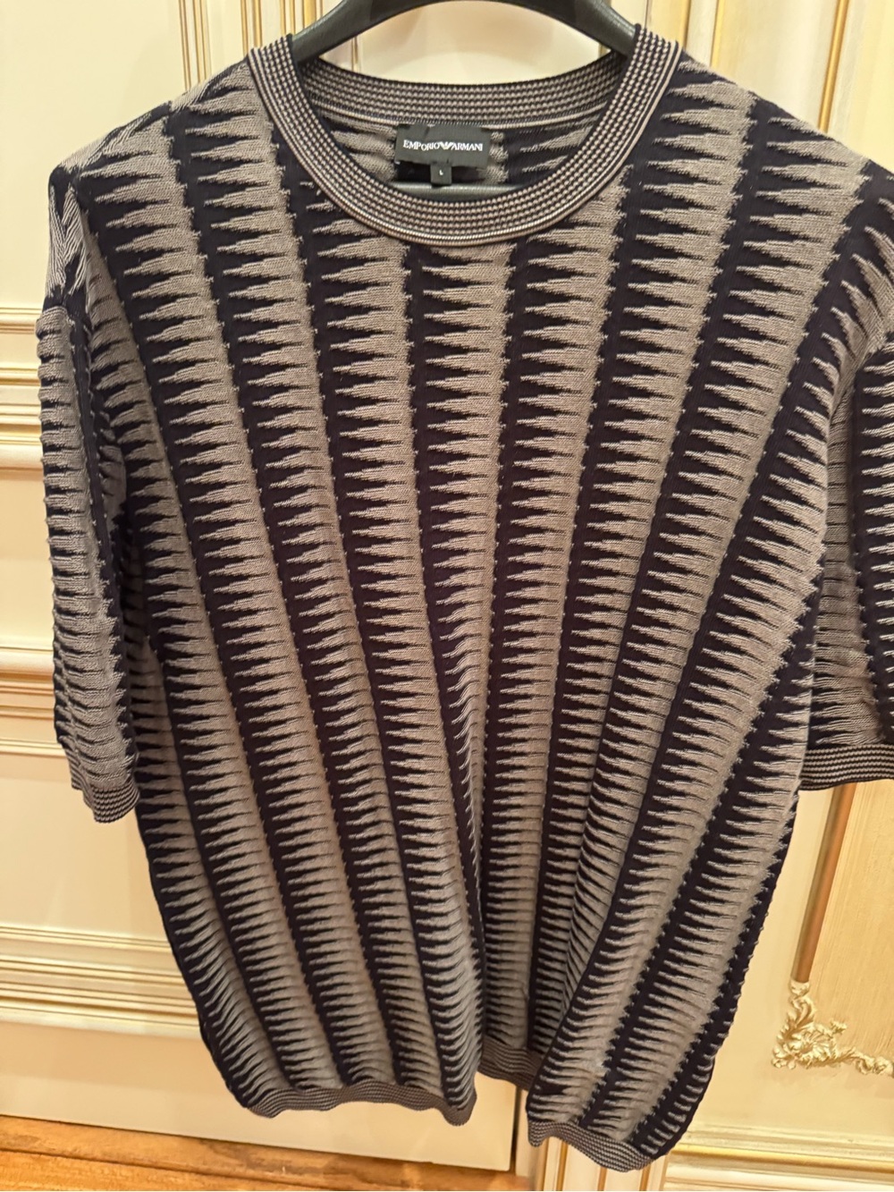 Emporio Armani Men’s Black and Gray Crewneck Knit Sweater